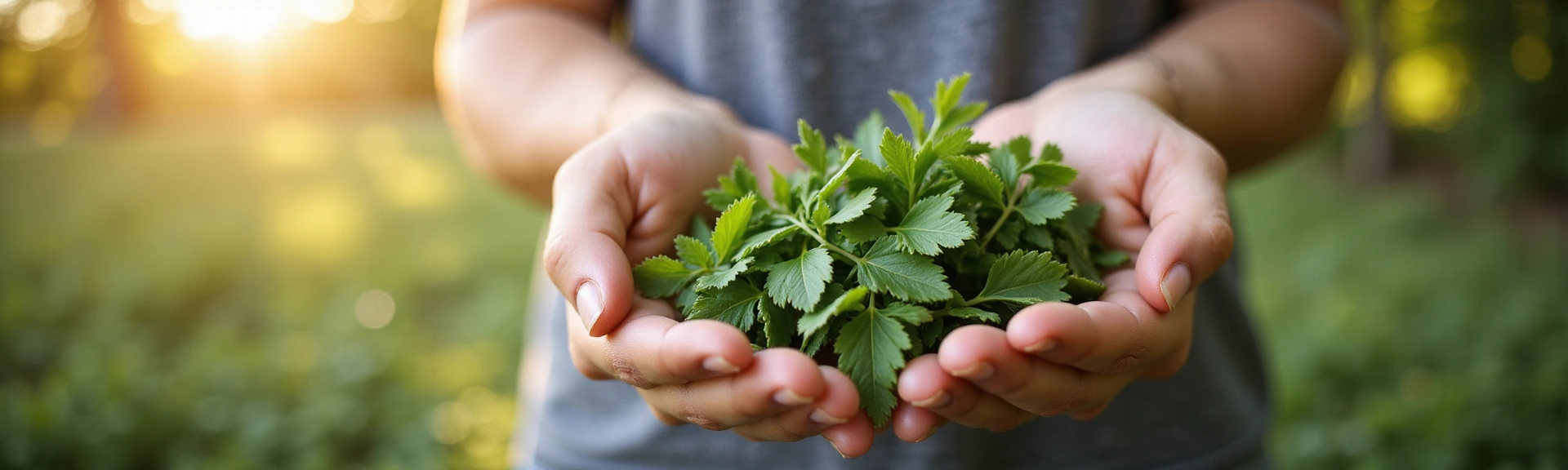 Hands interacting with natural elements, symbolizing trust and quality in natural ingredients, with gentle light.